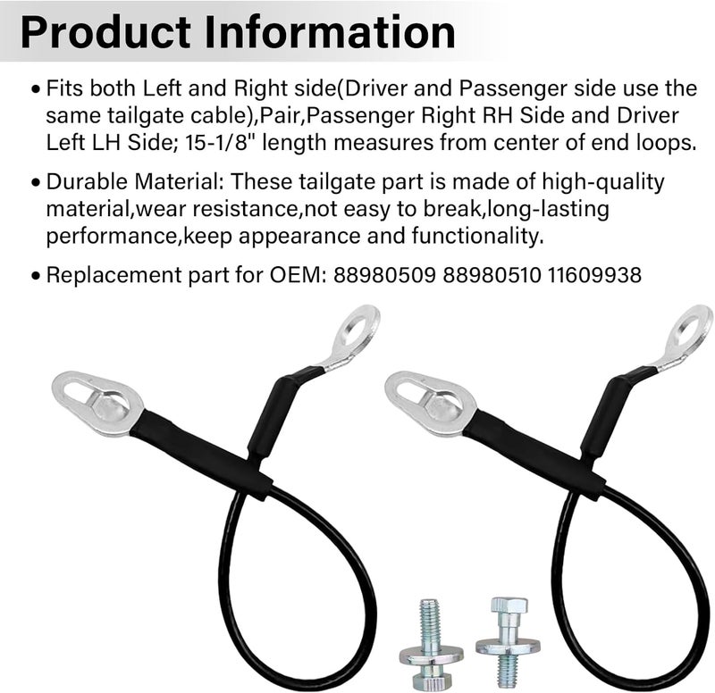 ROOTMUTIFY 88980510 Tailgate Cable Strap with Bolt, Tailgate Parts, Fit for 1999-2007 Chevy Silverado Avalanche GMC Sierra 1500 2500 3500, Replace 88980509 11609938 (2 Pcs) - Image 3